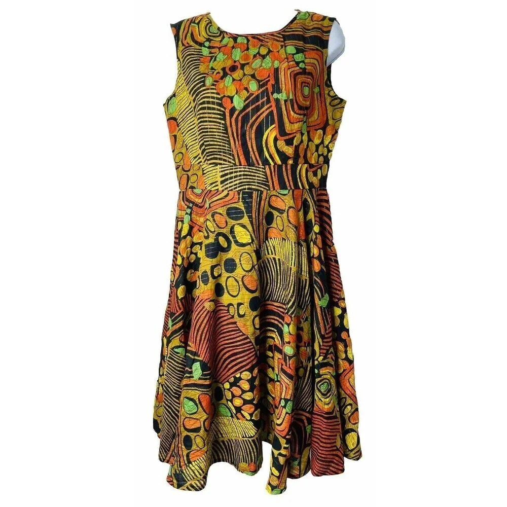 Ashro Dress Size 6 Wearable Art Metallic Mixed Pattern Woven Breathable Classic